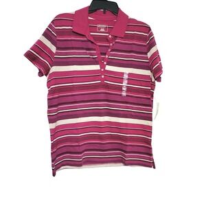 St Johns Bay Women Panama Rose Striped Short Sleeve Preppy Polo Shirt XL NEW VTG